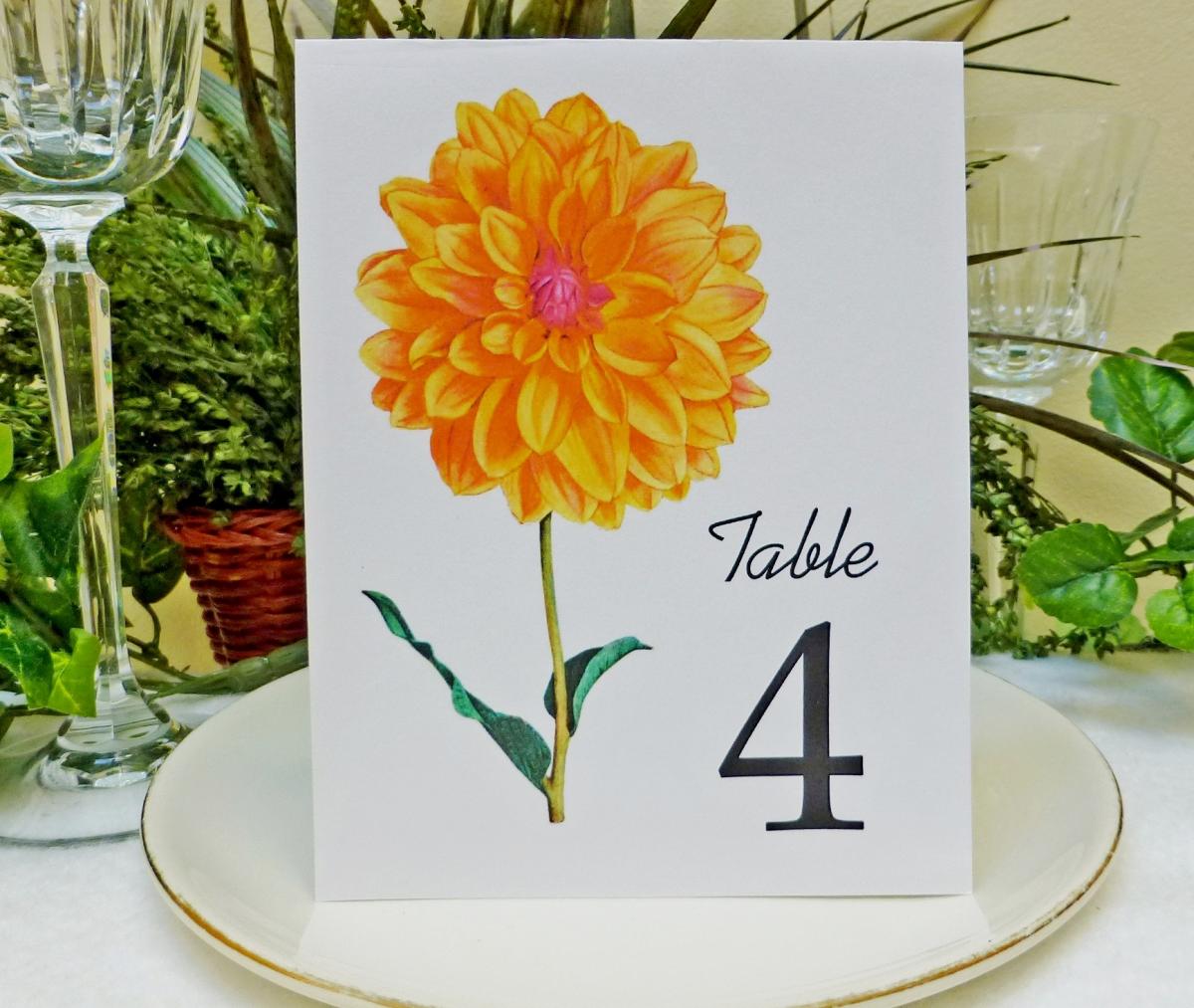 Wedding Table Card, Floral Table Card, Wedding Table Number, Wedding Table Tent, Dahlia Flower Table Card