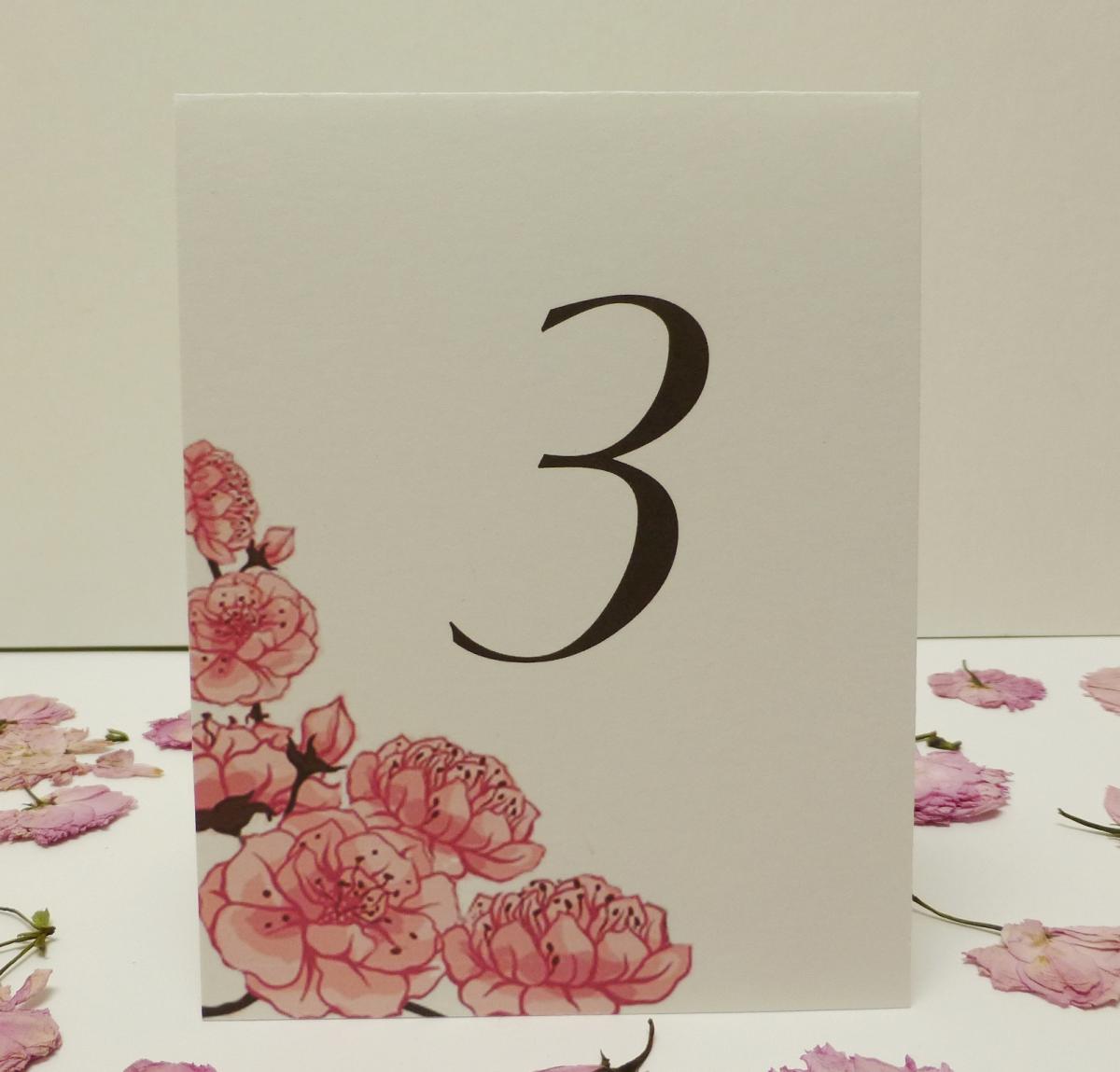 Cherry Blossom Table Card Numbers, Wedding Table Tents With Cherry Blossoms